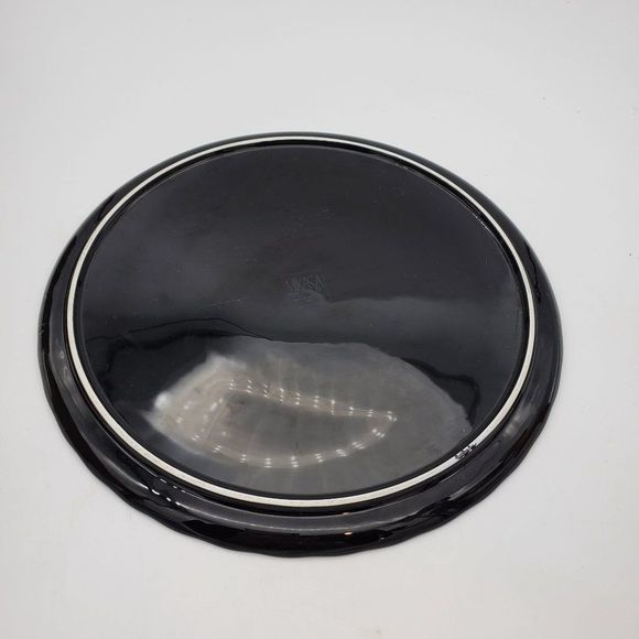 Mikasa Gold Leaves CAKE PLATE Black Glossy Serving Platter Silver Calla Lily VTG - Picture 7 of 8